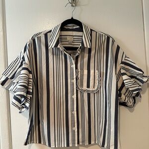 a new day Black and White Striped Blouse
